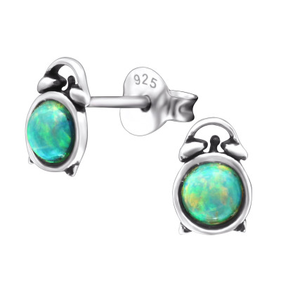 Clock Sterling Silver Ear Studs with Opal