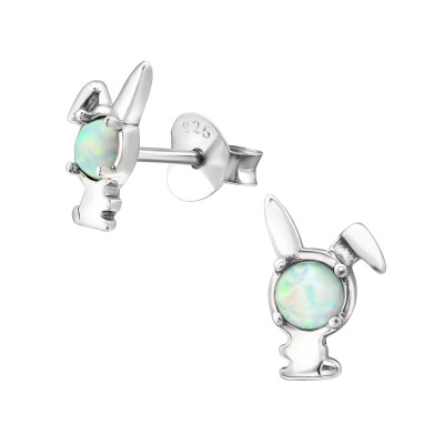 Rabbit Sterling Silver Ear Studs with Opal