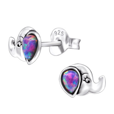 Silver Elephant Ear Studs with Opal