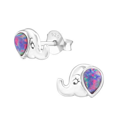 Silver Elephant Ear Studs with Opal