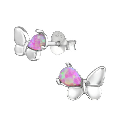 Butterfly Sterling Silver Ear Studs with Opal