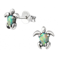 Silver Turtle Ear Studs with Opal
