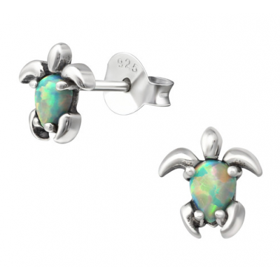 Silver Turtle Ear Studs with Opal