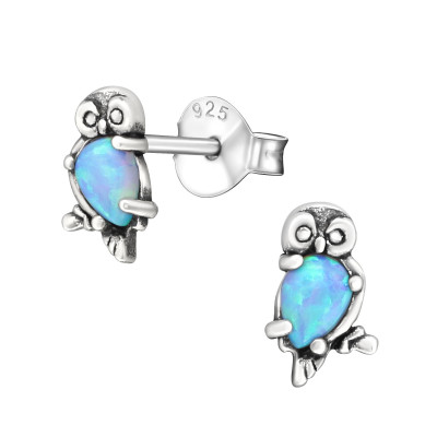 Silver Owl Ear Studs with Opal