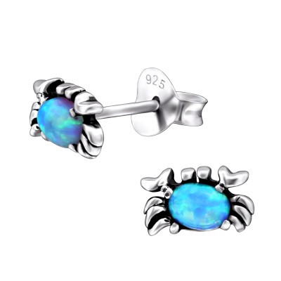 Silver Crab Ear Studs with Opal