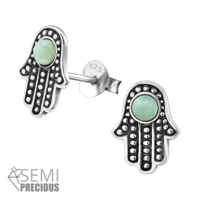 Silver Hamsa Ear Studs with Semi Precious