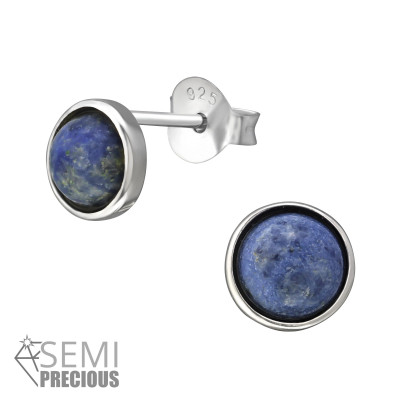 Silver Round Ear Studs with Semi Precious