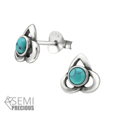 Silver Celtic Ear Studs with Semi Precious