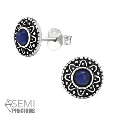 Silver Bali Ear Studs with Semi Precious