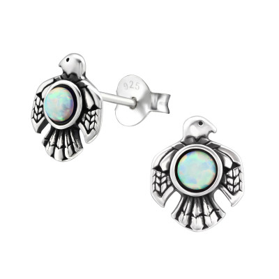 Silver Eagle Ear Studs with Opal