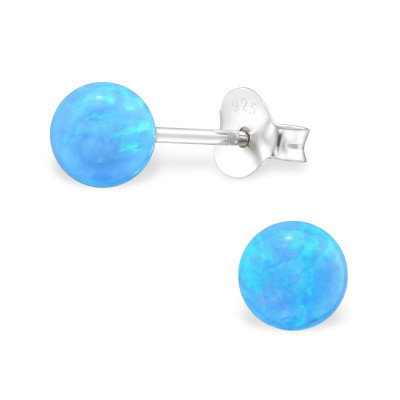 5mm Ball Sterling Silver Ear Studs with Opal