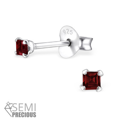 Square Sterling Silver Ear Studs with Semi Precious