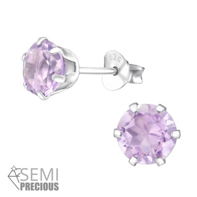 Silver 6mm Ear Studs with Semi Precious