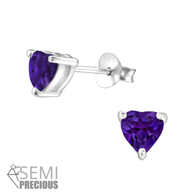 Silver Heart 5mm Ear Studs with Semi Precious