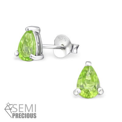 Pear 4X6Mm Sterling Silver Ear Studs with Semi Precious