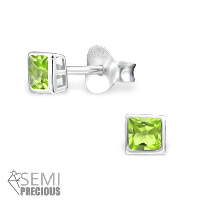 Silver Square 3mm Ear Studs with Semi Precious