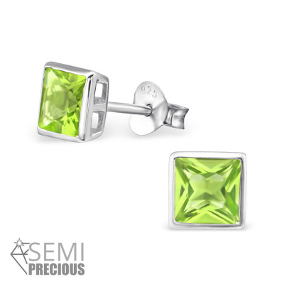 Silver Square 5mm Ear Studs with Semi Prciouse