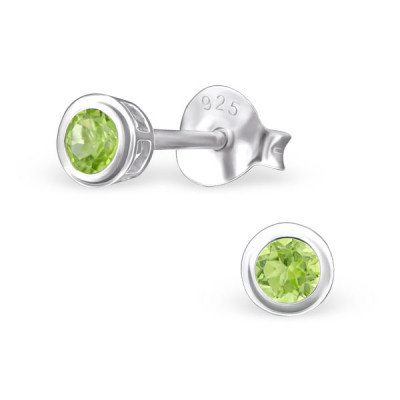 Round Sterling Silver Ear Studs with Semi Precious