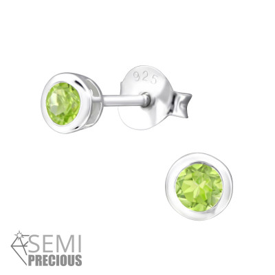 Silver Round 3mm Ear Studs with Semi Precious