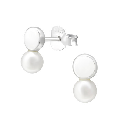 Silver Double Round Ear Studs with Snythetic Pearl