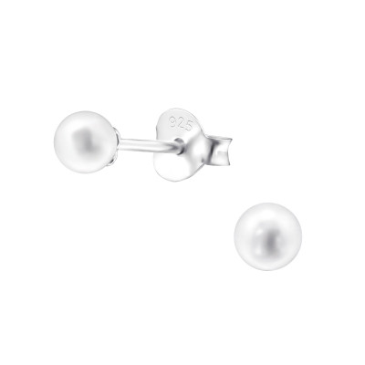 Silver Round 4mm Ear Studs with Pearl