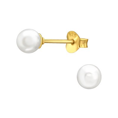 Silver 5mm Round Ear Studs with Plastic Pearl
