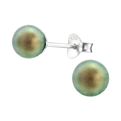 Silver Round Ear Studs with Pearl and Genuine European Crystals