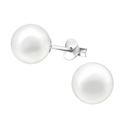 Silver 8mm Synthetic Pearl Ear Studs