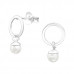 Silver Circle Ear Studs with Hanging Synthetic Pearl
