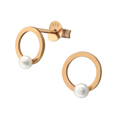 Circle Sterling Silver Ear Studs with Pearl