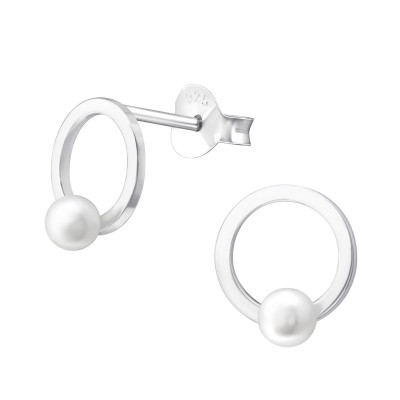 Silver Circle Ear Studs with Snythetic Pearl