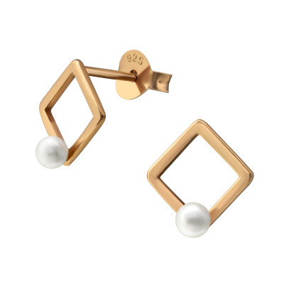 Square Sterling Silver Ear Studs with Pearl