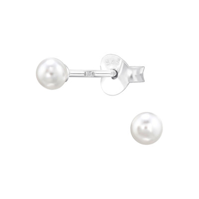 Round Sterling Silver Ear Studs with Plastic Pearl
