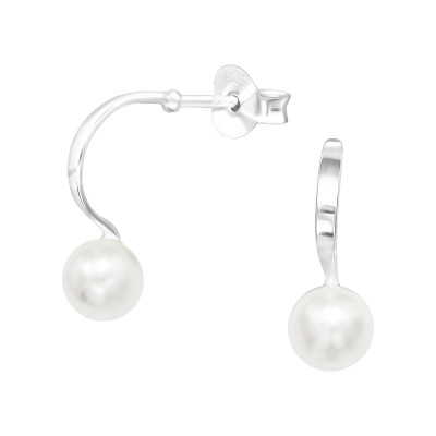 Silver Half Hoop Ear Studs with Synthetic Pearl 