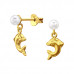 Dolphin Sterling Silver Ear Studs with Imitation Pearl