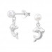 Dolphin Sterling Silver Ear Studs with Imitation Pearl