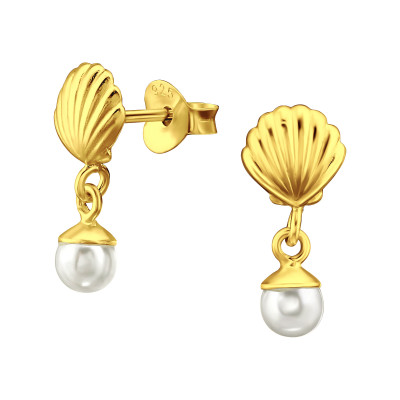 Shell Sterling Silver Ear Studs with Imitation Pearl