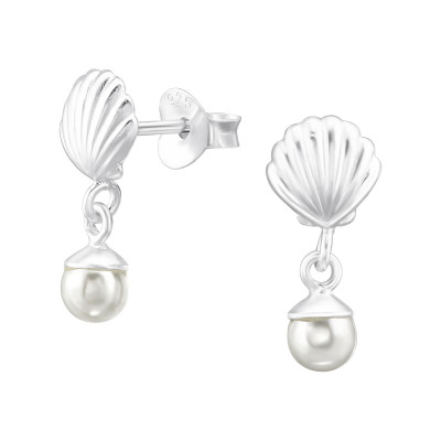 Shell Sterling Silver Ear Studs with Plastic Pearl