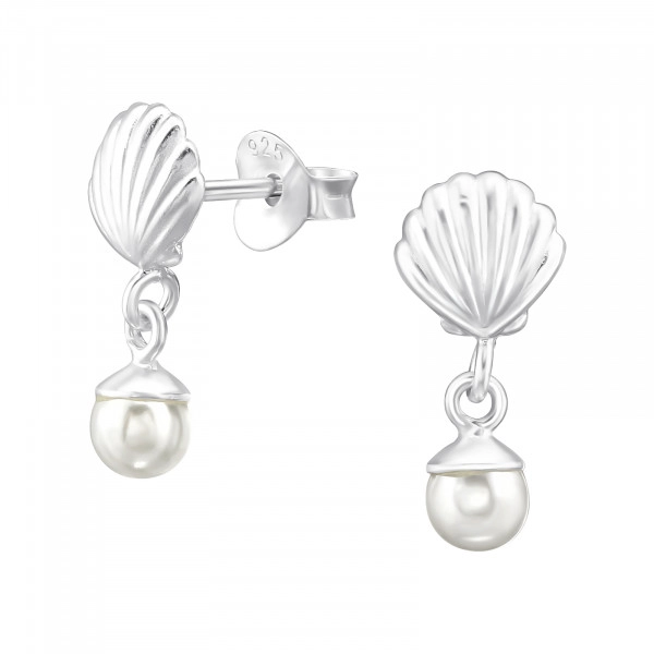Magnificent Shell Sterling Silver Ear Studs with Plastic Pearl