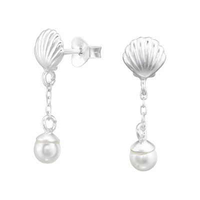 Shell Sterling Silver Ear Studs with Plastic Pearl