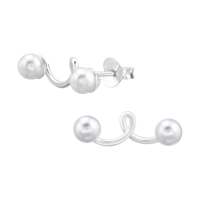 Silver Climber Ear Studs with Plastic Pearl