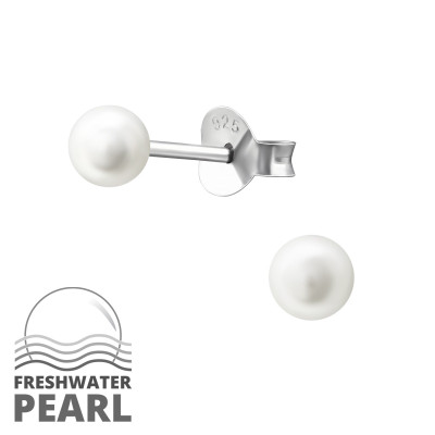 4mm Sterling Silver Ear Studs with Pearl