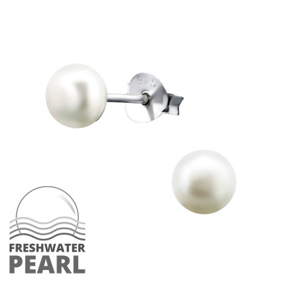 5mm Sterling Silver Ear Studs with Pearl