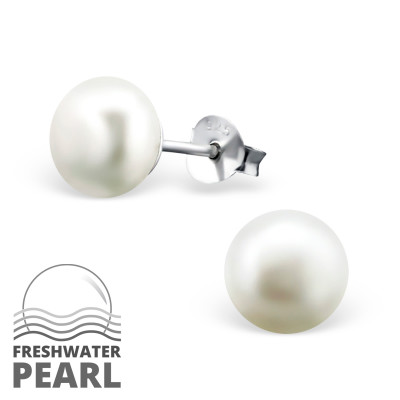 7mm Sterling Silver Ear Studs with Pearl