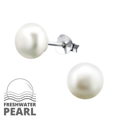 7mm Sterling Silver Ear Studs with Pearl