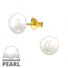 8mm Fresh Water Pearl Sterling Silver Gold Plated Ear Studs