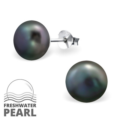 9mm Sterling Silver Ear Studs with Pearl