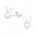 Silver Rabbit Ear Studs with Synthetic Pearl