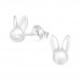 Silver Rabbit Ear Studs with Synthetic Pearl