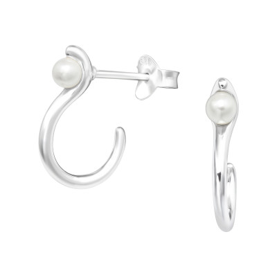 Silver Snake Half Hoop Ear Studs with Synthetic Pearl